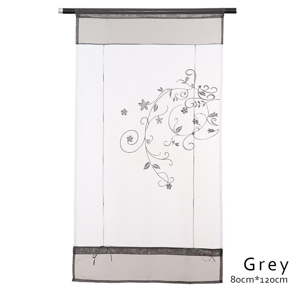 1pc romerske persienner vindue tyl voile gardin populært flot gennemsigtigt polyester gardiner broderet pastoral gardin boligindretning: 80cm x 120cm grå