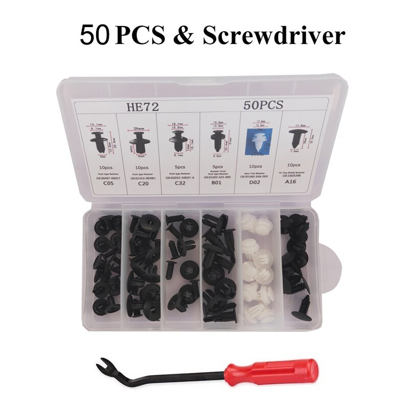Besper 50-650 Pcs Auto Fastener Clip Mixed Car Body Push Retainer Pin Rivet Bumper Door Trim Panel Retainer Fastener Kit: 50 Pcs with Tool
