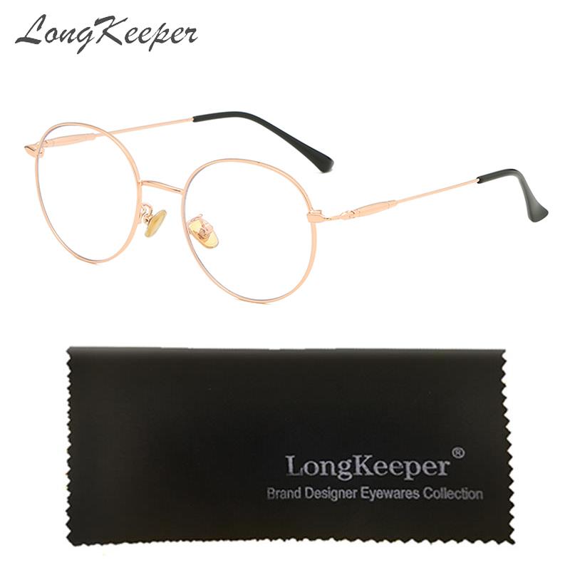 Longkeeper Vintage Retro Metalen Frame Clear Lens Bril Nerd Geek Eyewear Brillen Rose Rode Ronde Cirkel Bril