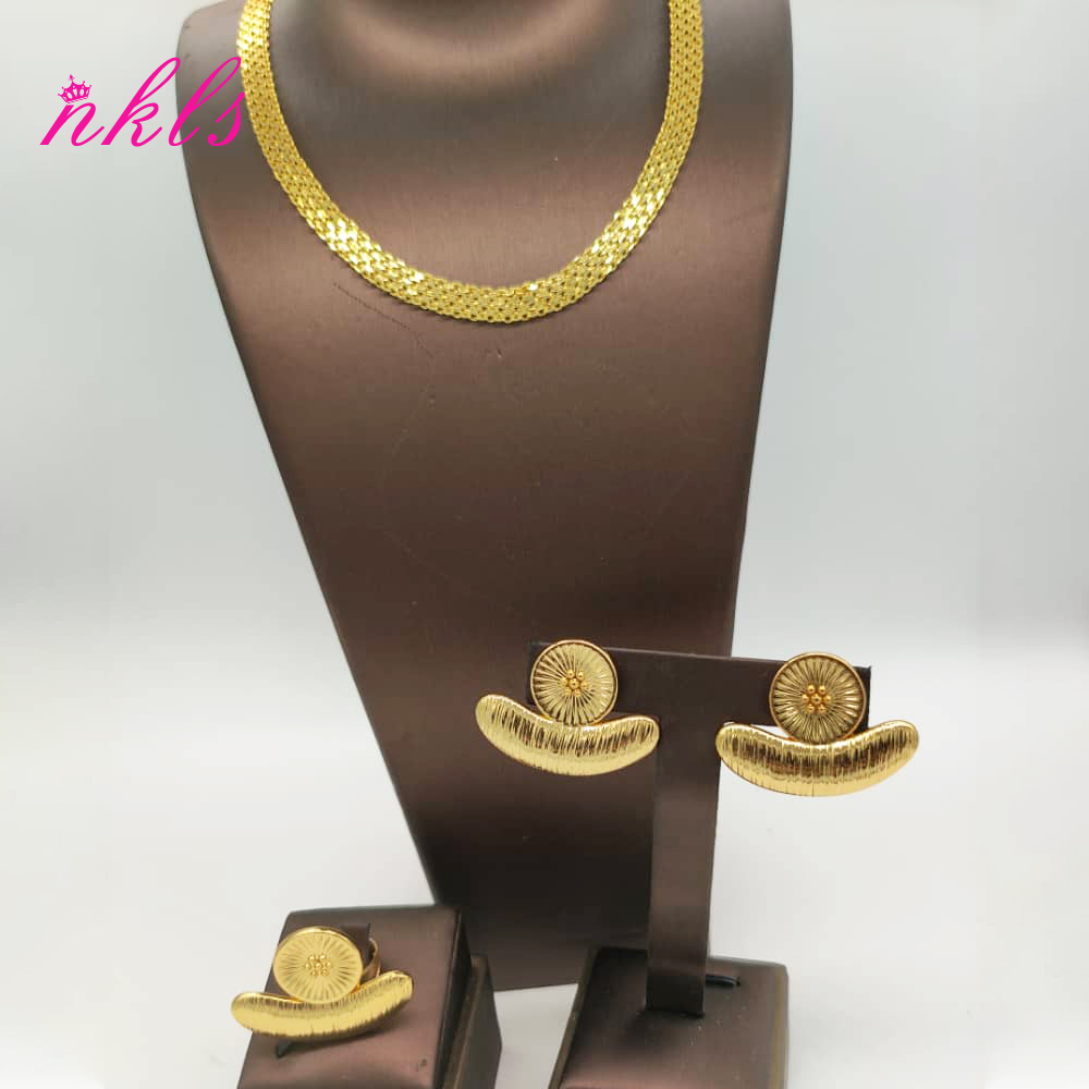 Juegos de joyas para mujer, cadena de Color dorado, pendientes de de lujo, anillo etíope, la última , joyería africana nigeriana para: Bañado en rodio de imitación