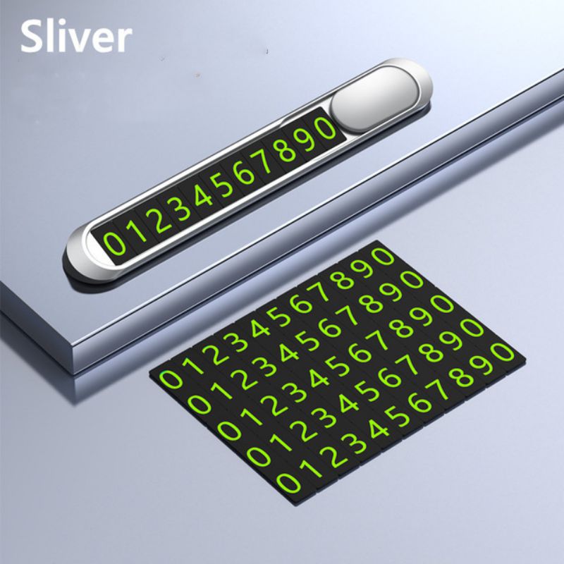 Hidden Car Styling Metal Alloy Texture Temporary Parking Card Auto Phone Plate Telephone Number Card Car Self-adhesive Sticker: Silver