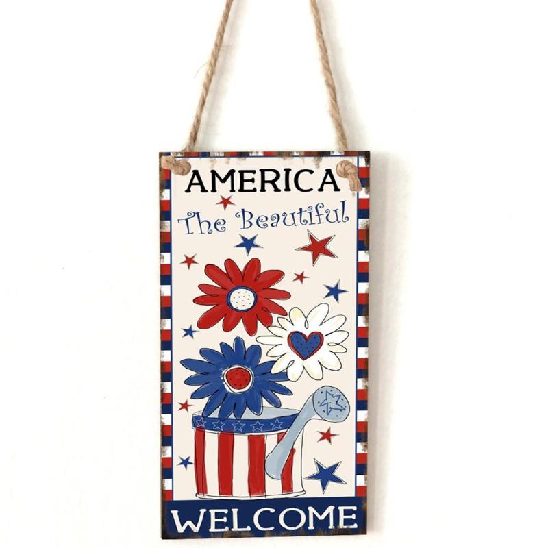 Houten Rechthoek Opknoping Bloem Letters Bord Onafhankelijkheid Dag Decor Muur Deur Woondecoratie Ambachten Levert: 1