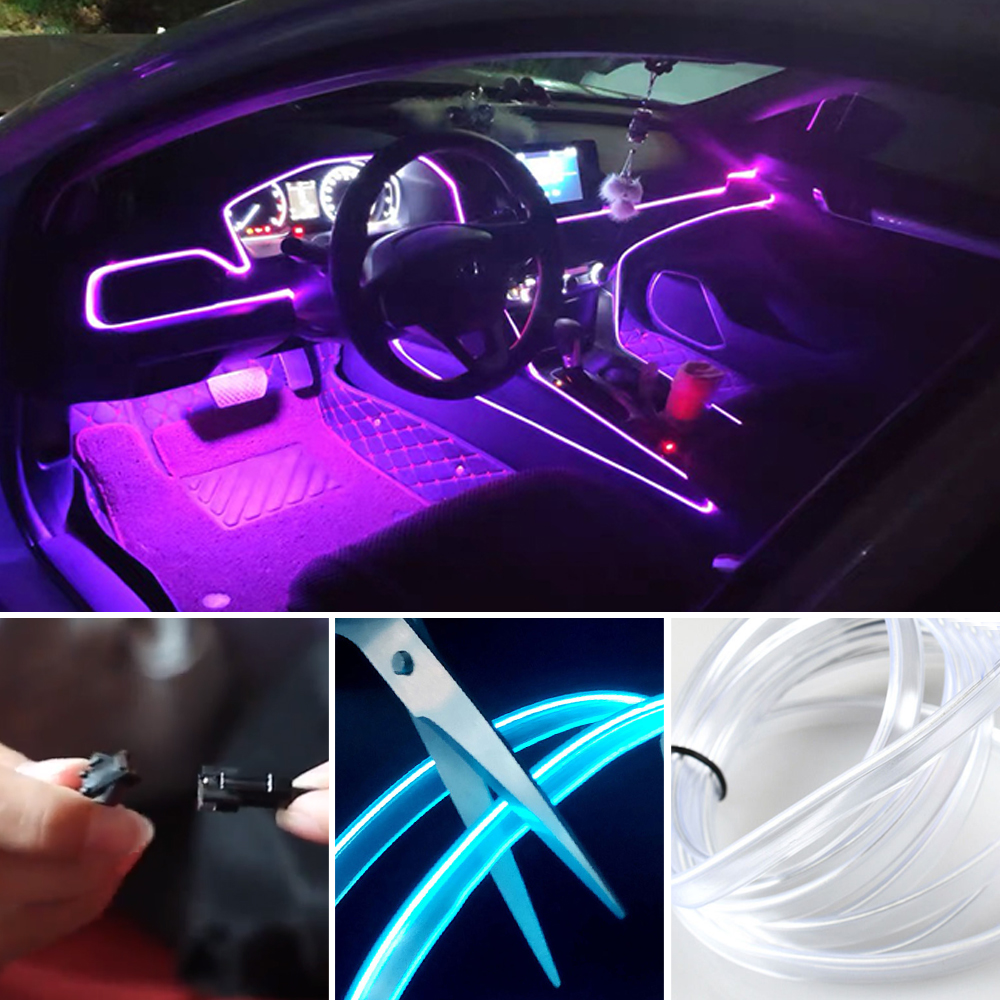 Luces Led decorativas para Interior de coche, tira de neón con cableado EL, luz ambiental Flexible automática, USB, accesorio de lámpara de ambiente para