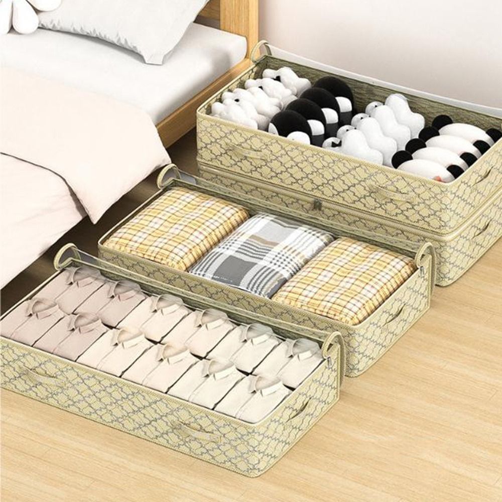 Non-Woven Fabric Under Bed Storage Bag Dual Zipper Large Capacity Clothing Blanket Storage Bag Moisture-Proof Clear Window