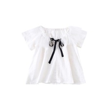 Baby Kleding Peuter Meisje Kid Leuke Tee Tops Zoete Japanse Stijl Zomer Pop Shirt Boog Korte Mouwen Shirt Wit blouses Kraag