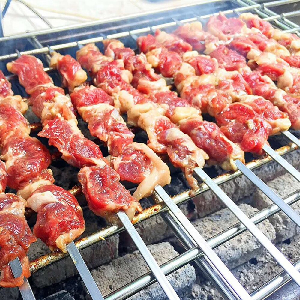 10 stk hjem udendørs picnic grillprod rustfrit stål grillspyd grill kød brochette kebab spyd ristning nåle værktøj