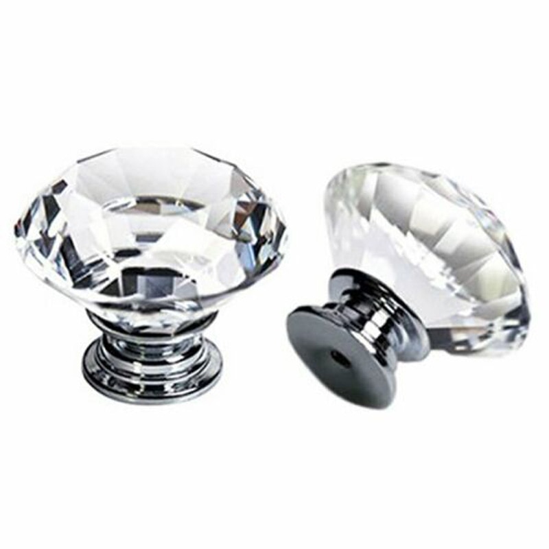 4Pcs 40mm Clear Diamond Crystal Glass Pull Handle Cabinet Drawer Door Knobs