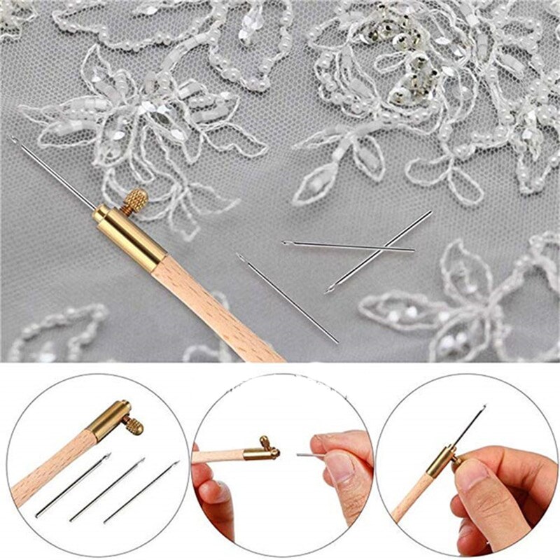 Tambour Hook with 3 Needles Sequin Beads Embroidery Beading Needle Tools^*^