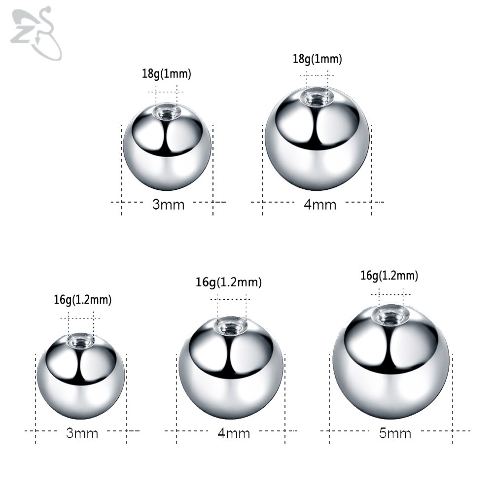 ZS 10/30/ 100PCS Edelstahl Ball 18G 16G High Polish Piercing Schraube Ersatz Ball Nase Ohr Labret piercings Zubehör