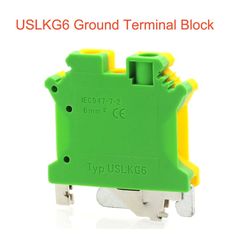 10/5Pcs Din Rail Schroef Aarding Terminal Blok USLKG2.5/3/5/6/10/16/35 Uk Morsettiera Geel Groen Grond Draad Connector Messing: USLKG10  (10Pcs)