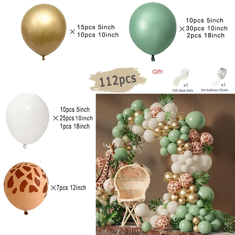 Jungle Safari fête d'anniversaire Animal ballon guirlande arc Kit cerf motif enfant garçon bébé douche décoration Latex ballons fournitures: Emerald