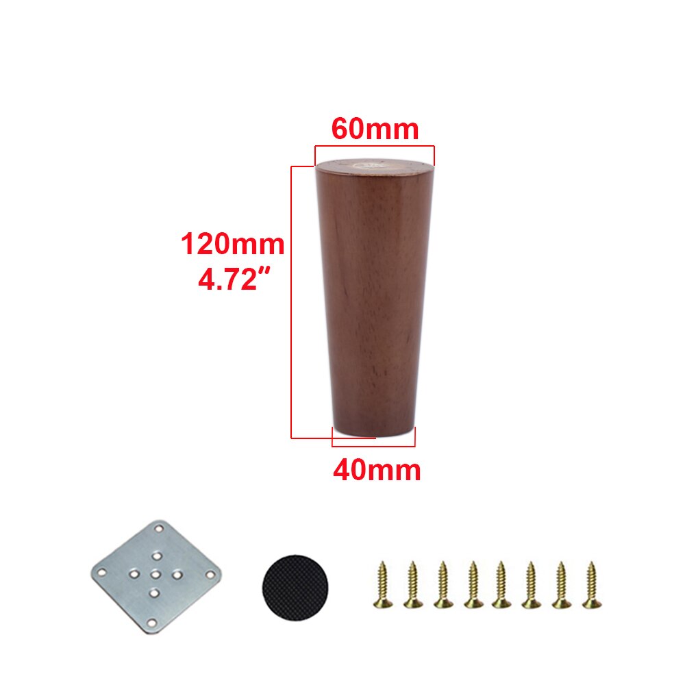 1/4PCS Solid Wood Furniture Legs Walnut Color Straight Oblique With Metal Footings Sofa Replacement Legs For Cabinet Couch Table: 1PC 12CM Straight