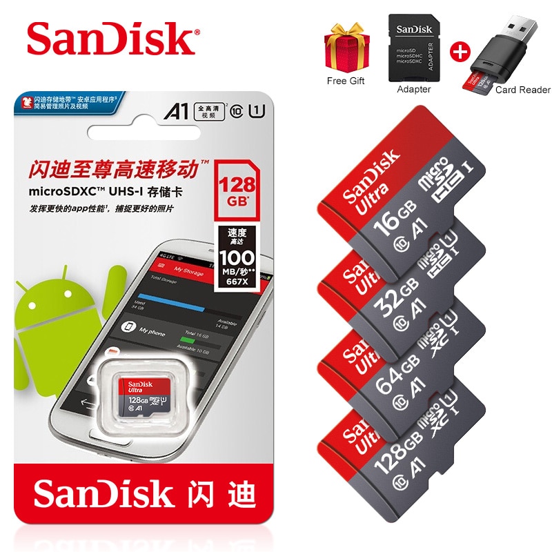 Original SanDisk Speicher Karte Mikro SD Karte 32GB 16GB Class 10 MicroSDHC 64GB 128GB 256GB SDXC UHS-I TF Karte Lesen Geschwindigkeit 100Mb/s