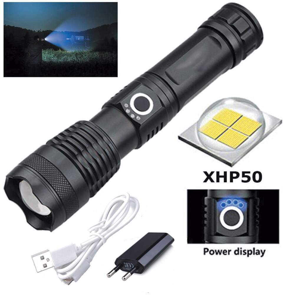 XHP50 USB Rechargeable Flashlight Torch Super Powerful LED Flashlight Waterproof Lamp Ultra Bright Lantern Camping: p50 no battery