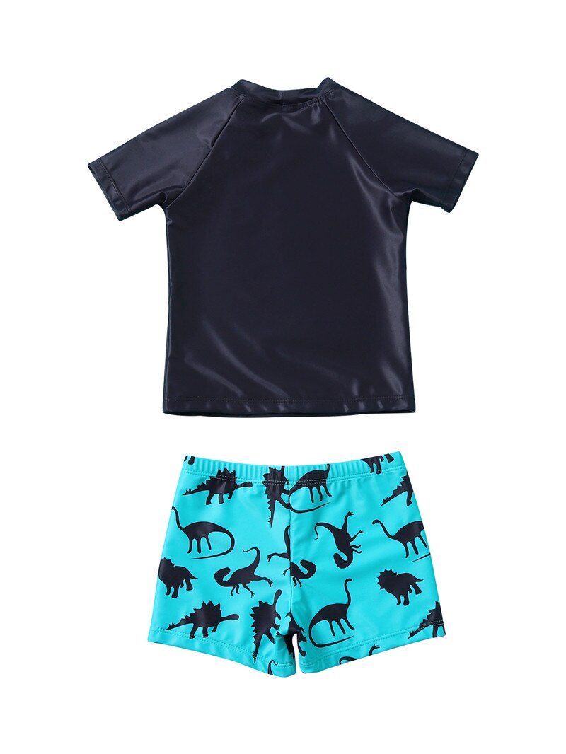 Garçon mignon deux pièces fendu maillot de bain Unique lettre imprimé à manches courtes hauts et dessin animé dinosaure Shorts