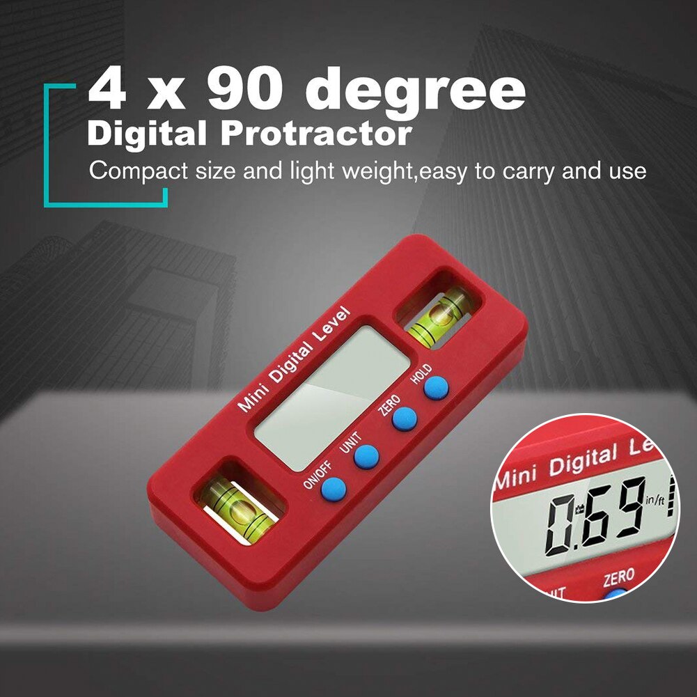 1pcs Mini Digital Protractor Inclinometer Magnetic Angle Finder Level Gauge ABS Red LCD Display Digital Level Box Measuring Tool