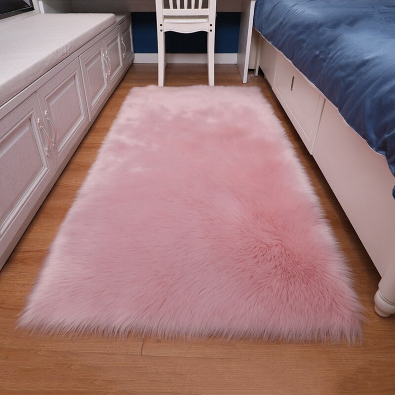 Faux Bont Kleed Effen Kleur Bont Tapijten Voor Woonkamer Pluche Tapijten Voor Bed Room Home Vloermat Niet slip Pluizige Gebied Tapijt: L 60x120cm / Light Pink