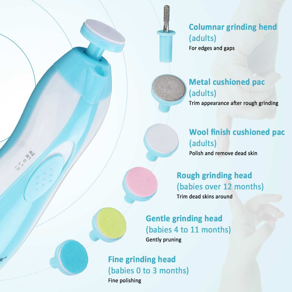 6 pièces électrique bébé lime à ongles coupe-ongles orteils coupe-ongles tondeuse manucure léger et Compact enfants ongles outil bébé soins