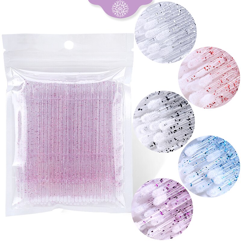 100pcs Disposable MicroBrush Eyelashes Extension Individual Lash Removing Swab Crystal Micro Brush Eyelash Extensions Tools