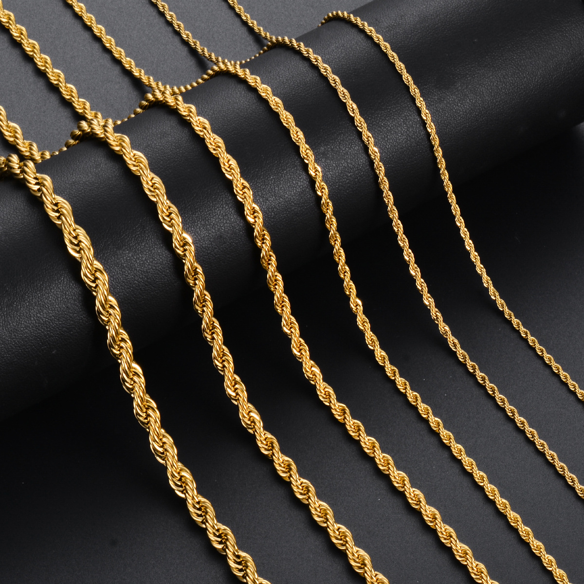 Cadena de eslabones de cuerda trenzada de 2mm/2,5mm/3mm/4mm/5mm/6mm de ancho, collar de Color dorado para hombres y mujeres, collar de cadena de acero inoxidable, joyería