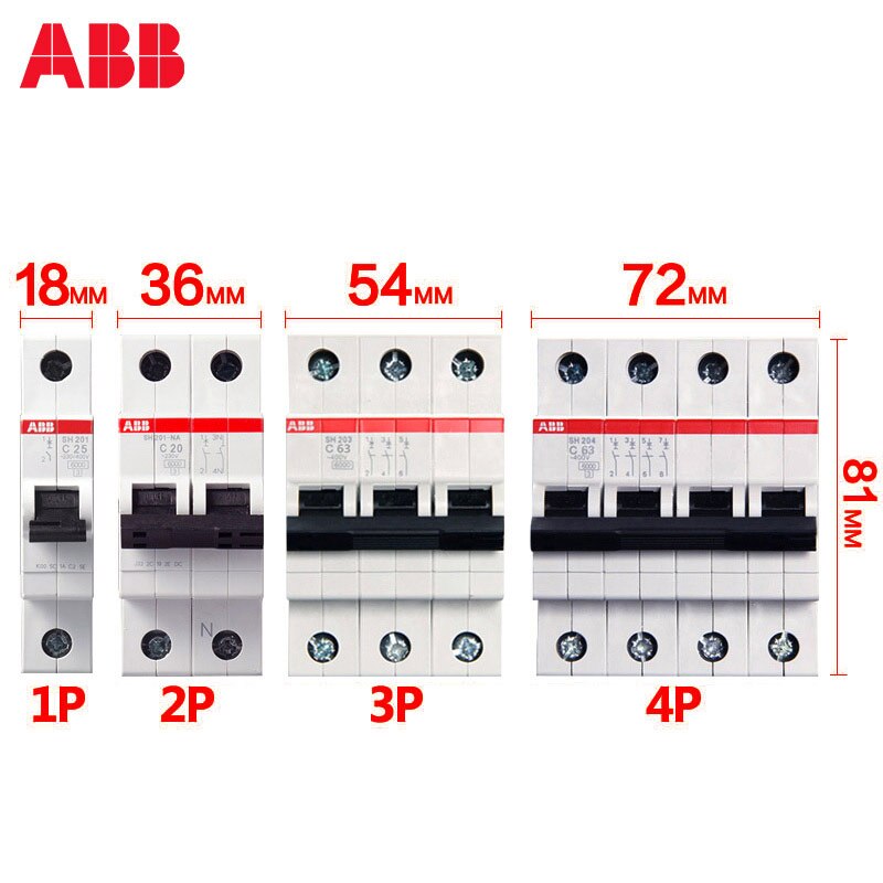 ABB Electric SH200 All Series MCB Miniature Circuit Breaker Air Switch AC 1P 2P C 10A 16A 20A 25A 32A 40A 63A Original Brand