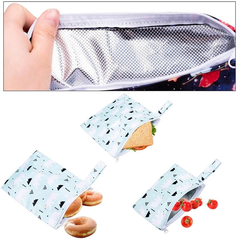 Genanvendelig snackpose vandtæt brød sandwichpose vandtæt vandtæt madpakke med lynlås madopbevaring kødfrugtposer 3 stk