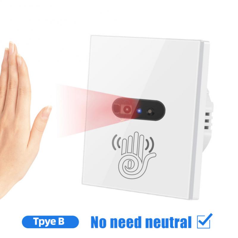 Smart Wall Light Switch Infrared Sensor Glass Screen Panel Infrared Induction Waving On Off Switch 100-240V Light Control Panel: white EU sensor