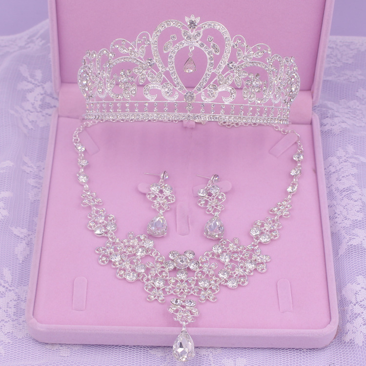 Crystal Wedding Bridal Sieraden Sets Vrouwen Tiara Kronen Bruid Earring Ketting Bruiloft Sieraden Accessoires: Style F 3Pcs Set