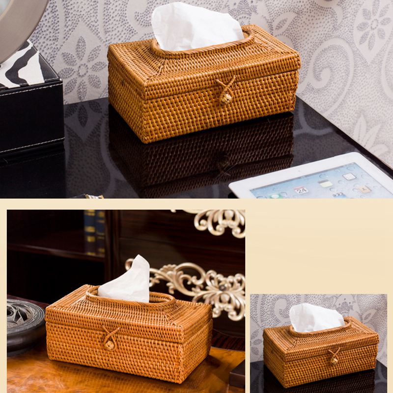 Paper Rack Rattan Tissue Box Home Decoration Handmade Desktop Tissue Container Napkin Storage Case