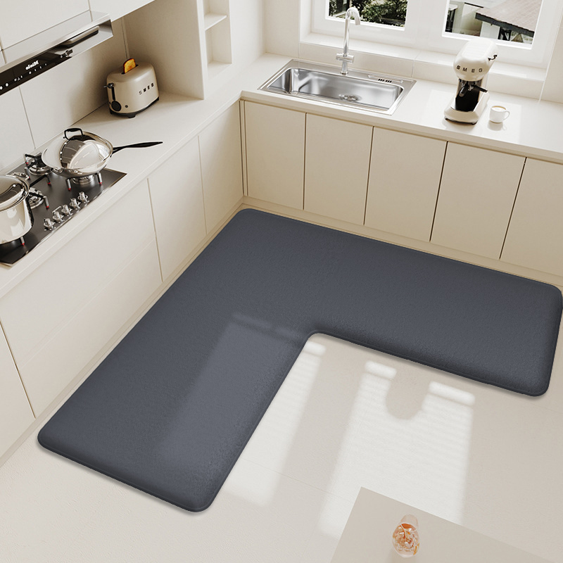 Thickened L-shaped kitchen dirt-resistant flannel water-absorbent and oil-absorbent mat non-slip soft carpet: See below for size descriptions / DARK GRAY