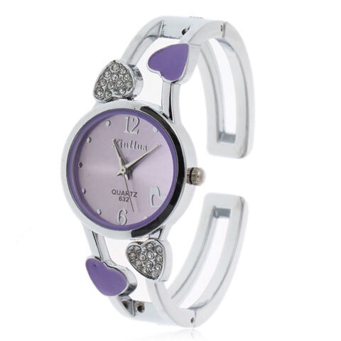 Women Bangle Watch Bracelet Quartz Watch with Rhinestone Round Dial Stainless Steel Band Wrist Watches with Box: 632purple