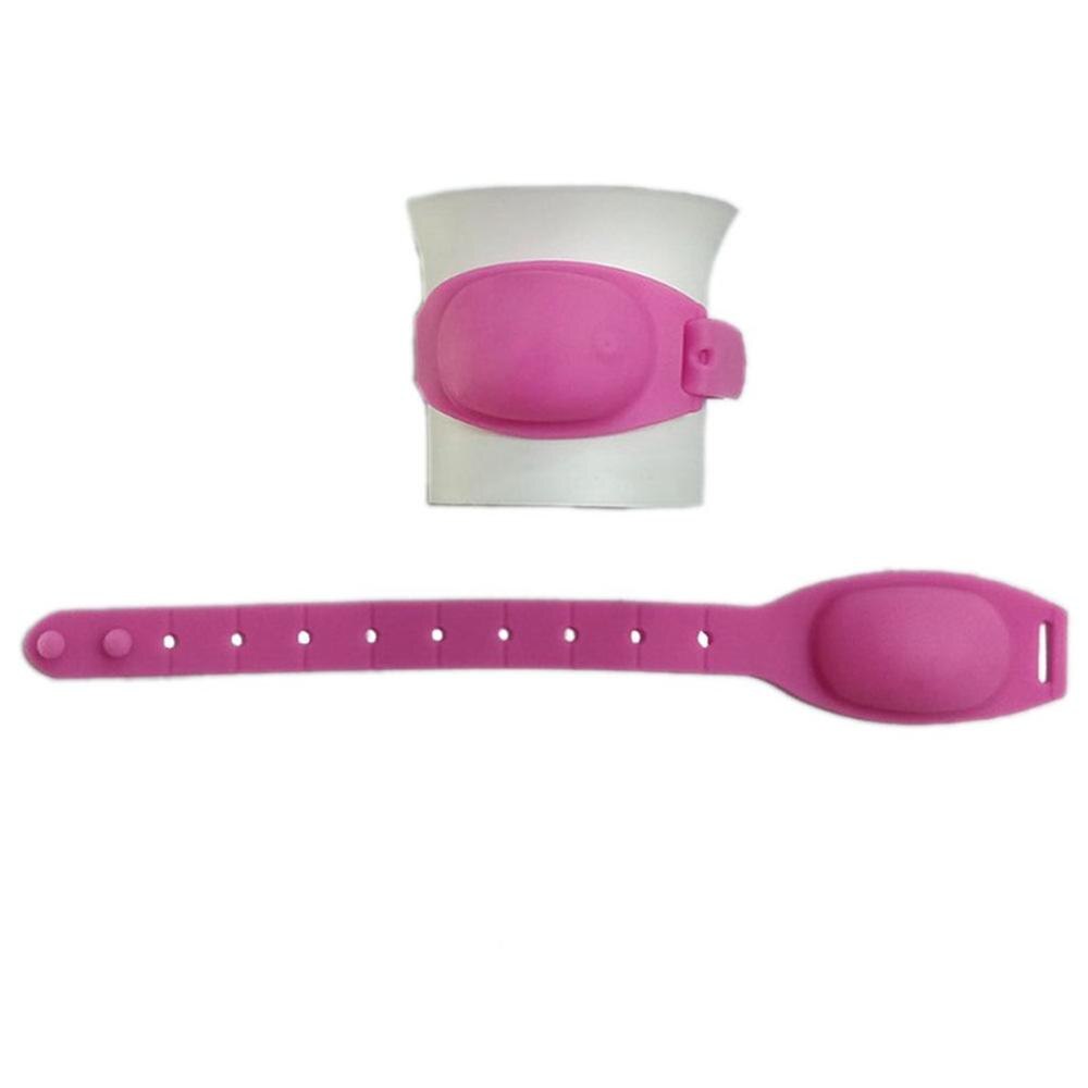 O bracelete descartável do silicone pode ser enchido com desinfetante da mão, garrafa da pulseira, desinfetante da mão do gel, álcool: Rosa