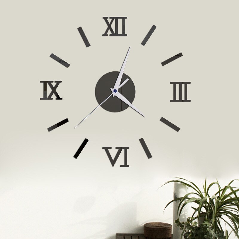 3d Diy Roman Numbers Acrylic Mirror Wall Sticker Clock Home Decor Mural Decals Clock Sticker For Home Kitchen Living Room Decor: black