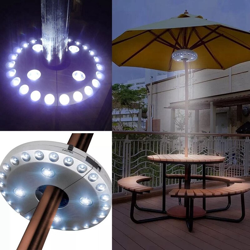 Patio Paraplu Lichten, Parasol Lichten, Draadloze Lamp, Met 28Led, camping Tenten En Outdoor Gebruik (Zilver)