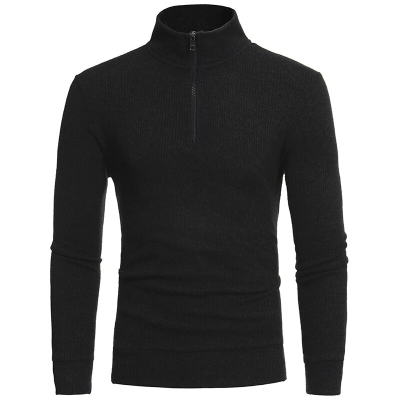 Höst vinter herrtröja herr polotröja enfärgad vardagströja herr slim fit märke stickad dragkedja pullovers kläder: Svart / Xxxl