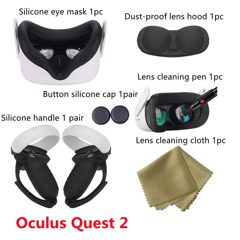 For Oculus Oculos Quest 2 VR Accessories Set Protective Cover Touch Controller Handle Grip Skin Cover Mask Gaming: black