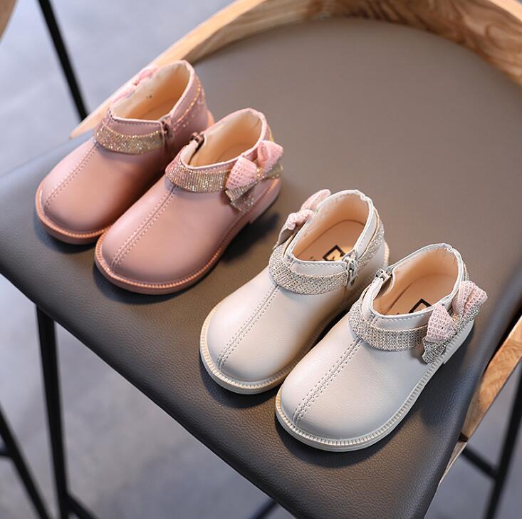 Peuter Meisjes Schoenen Pu Lederen Strik Prinses Schoenen Roze Baby Girl Party Schoenen Beige Baby Kinderen Schoenen 1-6Y