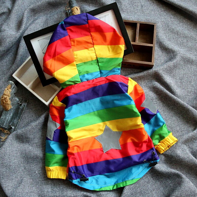 80-130cm Boys Girls Rainbow Coat Hooded Sunscreen Waterproof Children's Jacket Spring and Autumn Children's Clothing Jacket