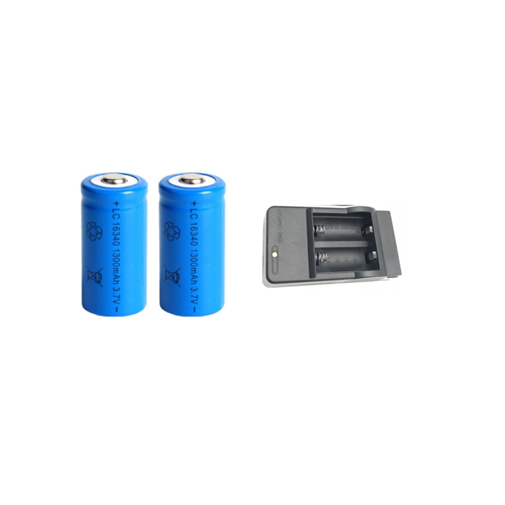 Batería recargable de iones de litio de 1300mAh, 3,7 V, 16340 baterías CR123A para linterna LED, cargador de pared de viaje para batería 16340 CR123A: Oro