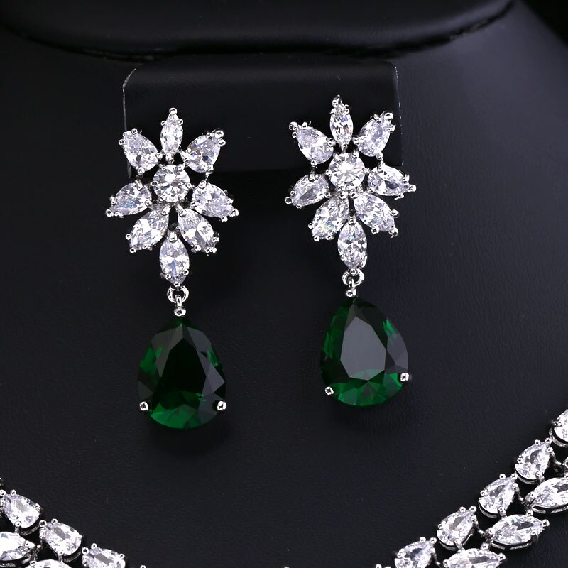 Kleur BESTE BRILLIANT CRYSTAL ZIRKOON OORBELLEN EN KETTING SIERADEN SET TROUWJURK ACCESSARIES