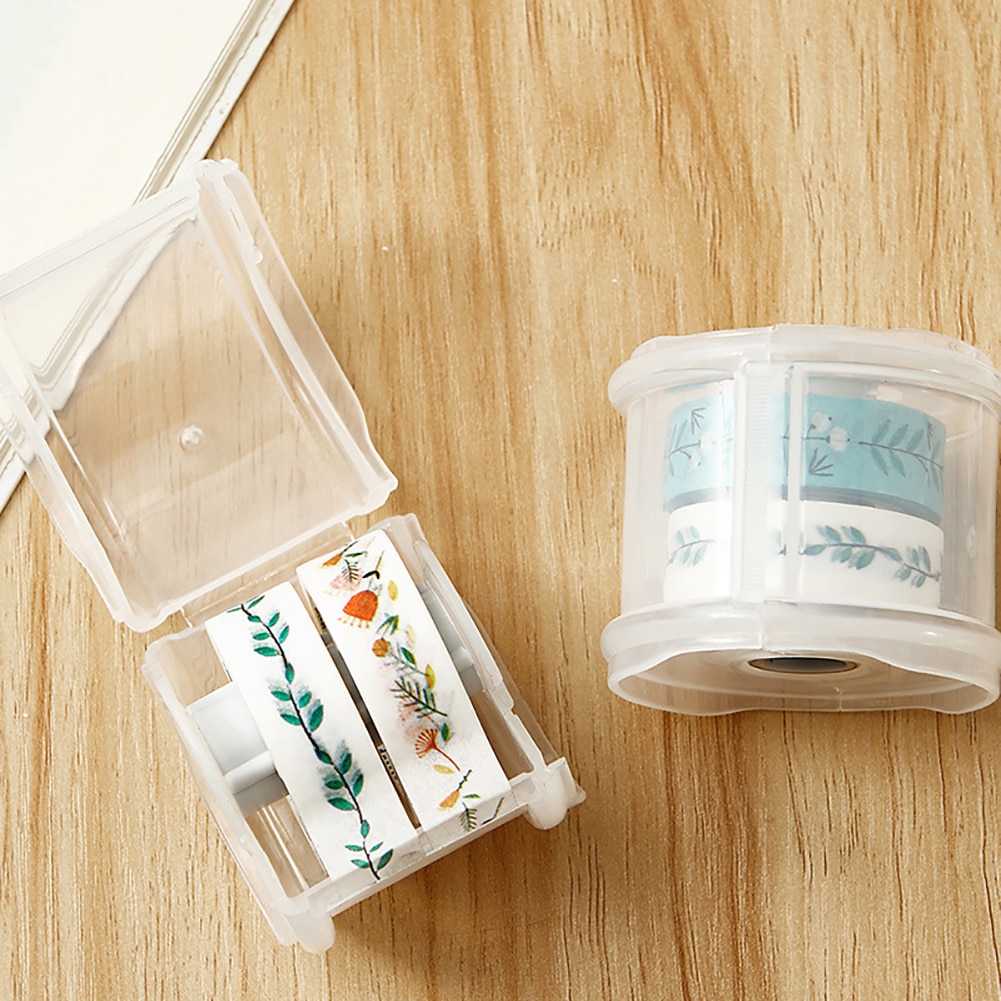 Flexible Round Shaped Transparent Storage Box Organizer Adhesive Tape Cutter Dispenser