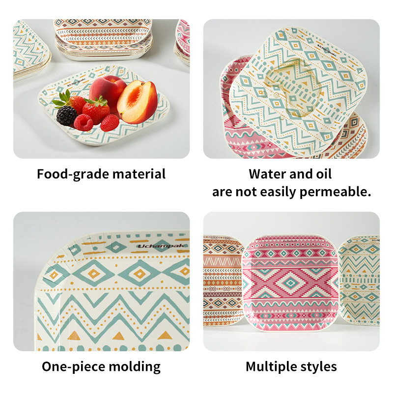 Geometryczne Kolorowe Papierowe Talerze Jednorazowe Deserowe Tortowe Kwadratowe mini Talerzyki na Przystawki i Przekąnarty na Ślub Urodziny Papierowe Naczynia