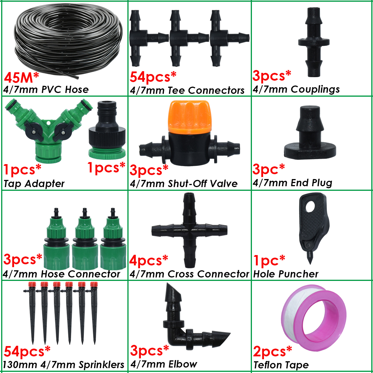 10-50M Garten 4/7mm Schlauch Automatische Tropf Bewässerung Bewässerung Bausatz System 1/4&#39;&#39; Durcheinander Nebel Düsen für Rasen Topfpflanze Gewächshaus: SPL11-Bausatz21-45M-A