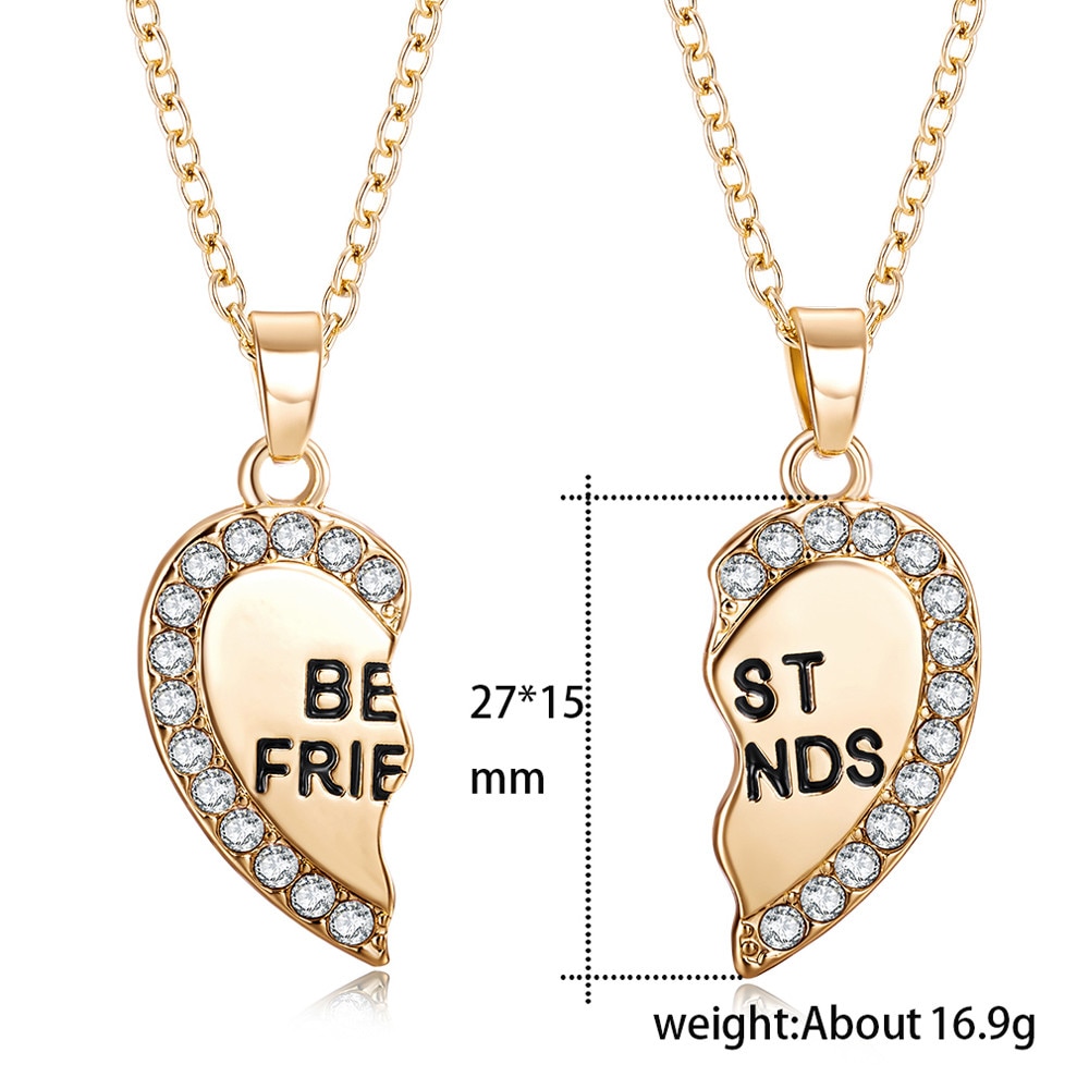 Unisex 2 Pcs Necklace Women Crystal Heart Pendant Best Friend Letter Necklace Couple Necklace Men Friendship Jewelry Z0526