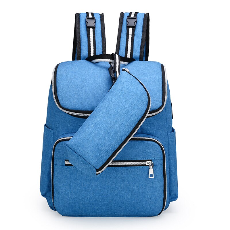 Novo estilo coreano-estilo versitile moda grande volume saco de fraldas luz resistente ao desgaste à prova dusb água mãe e bebê mochila usb charg: Blue