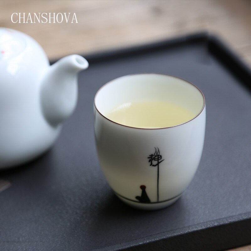 Chanshova tradicional estilo chinês 150ml sob vitrificado mão desenhada padrão cerâmica xícara de chá porcelana porcelana café copos g001