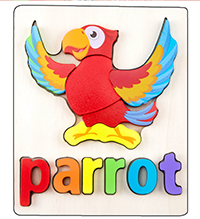 Wooden Animal Puzzle Montessori Letter Puzzle Preschool Learning Educational Game Baby Toddler Toys for Children: Parrot