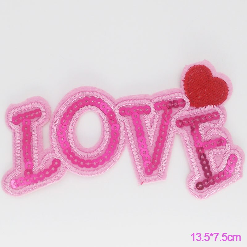 Paillette Ijzer op Patch Woorden Letters Pretty Liefde Geborduurde Kleding Patch Voor Kleding Meisjes Vrouwen: pink love