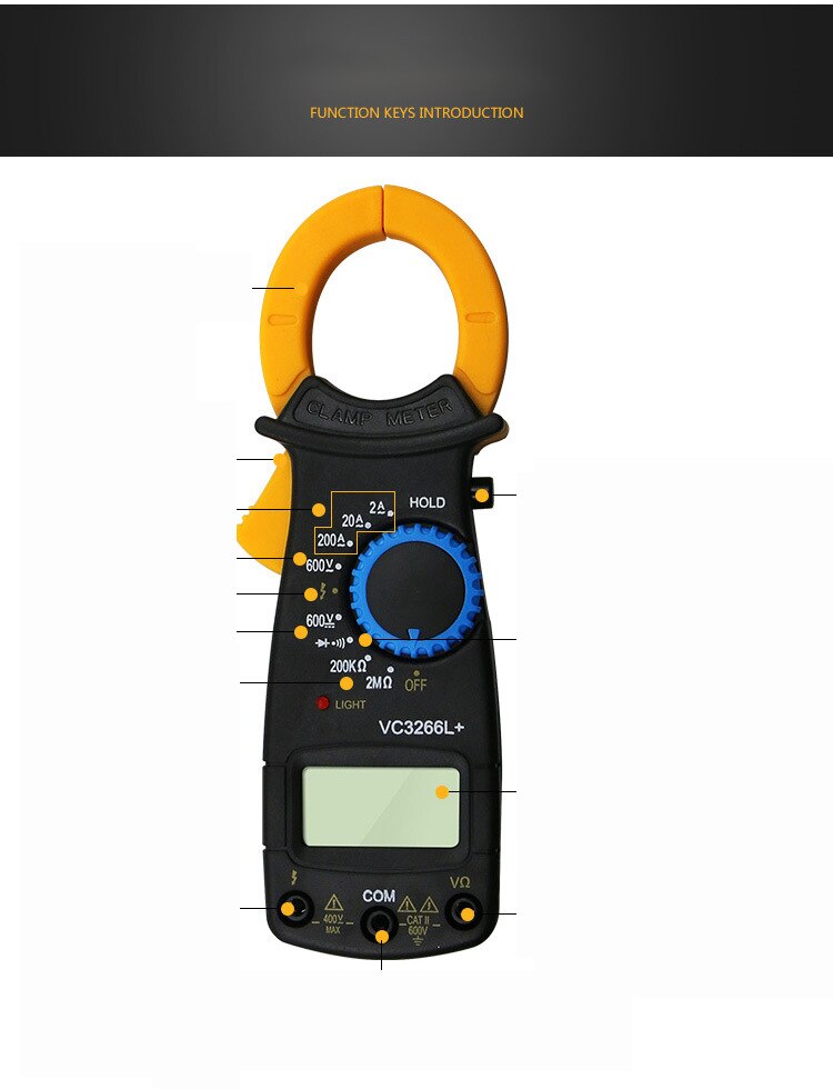 VC3266L LCD Digital Clamp Multimeter AC DC Volt Voltage Amp Ohm Electronic Tester Meter Live Wire Identification DT6