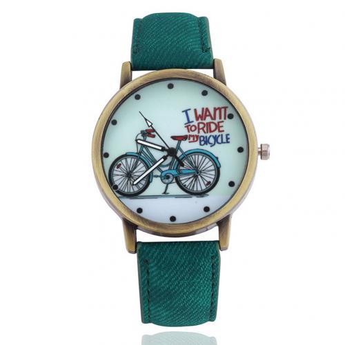 Unisex horloge trendy retro fiets canvas band wijzerplaat meisjes polshorloge leer analoog dames quartz horloges armband relogio: Groente